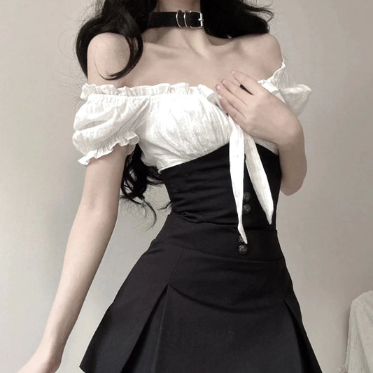 PUFF SLEEVE SUSPENDER DRESS  SS3184