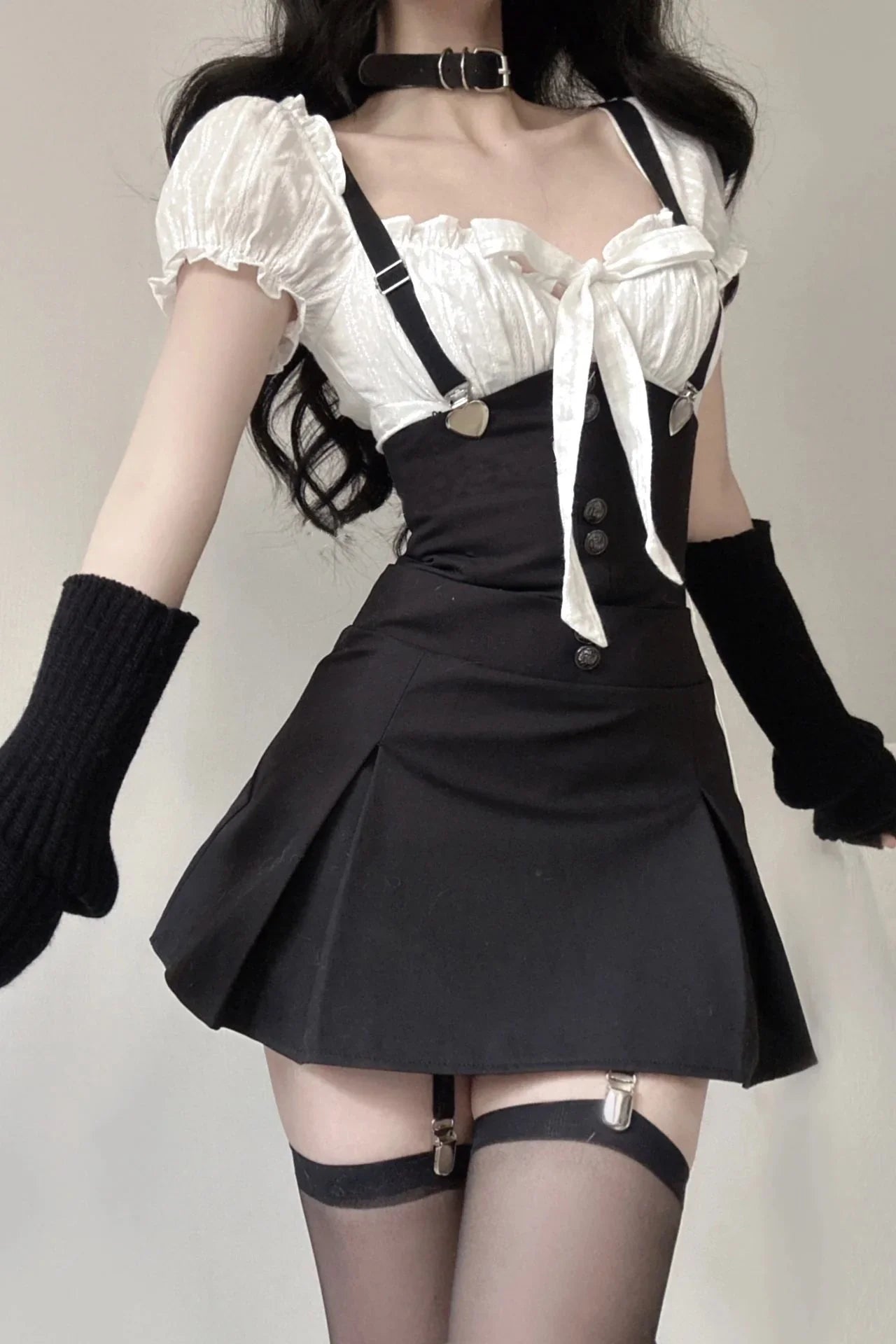 PUFF SLEEVE SUSPENDER DRESS  SS3184