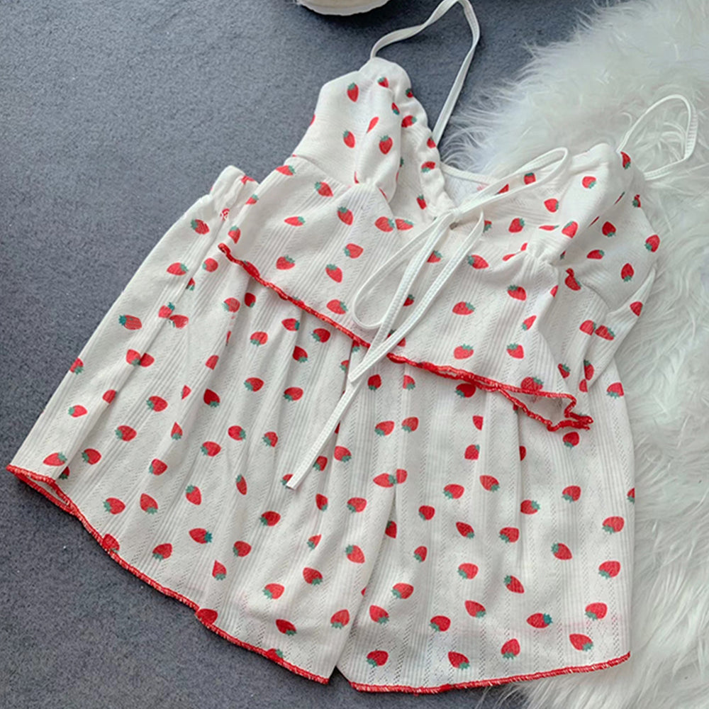 Strawberry suspenders + shorts S398