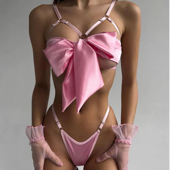 PINK/BLACK BOWKNOT UNDERWEAR SUIT  SS3250