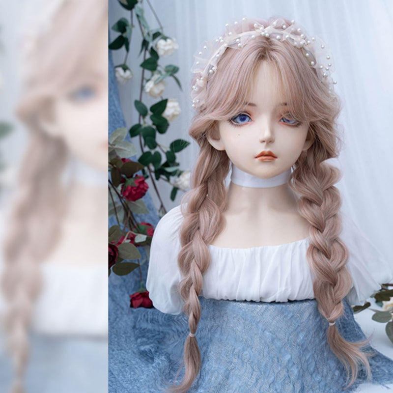 Peach pink curly wig W012