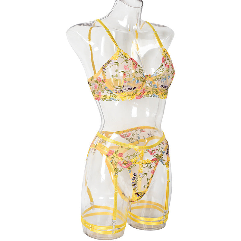 Floral embroidery see-through underwear SS3407