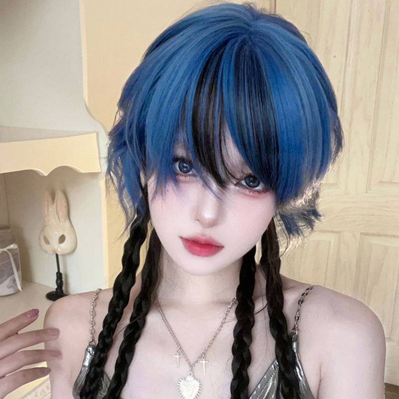 Blue and black gradient wig W014