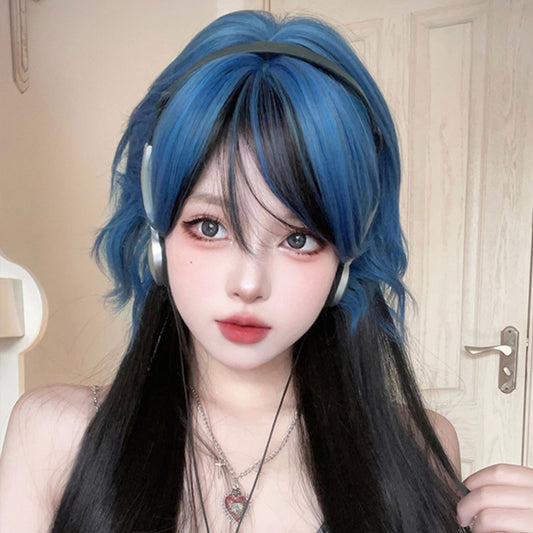 Blue and black gradient wig W014