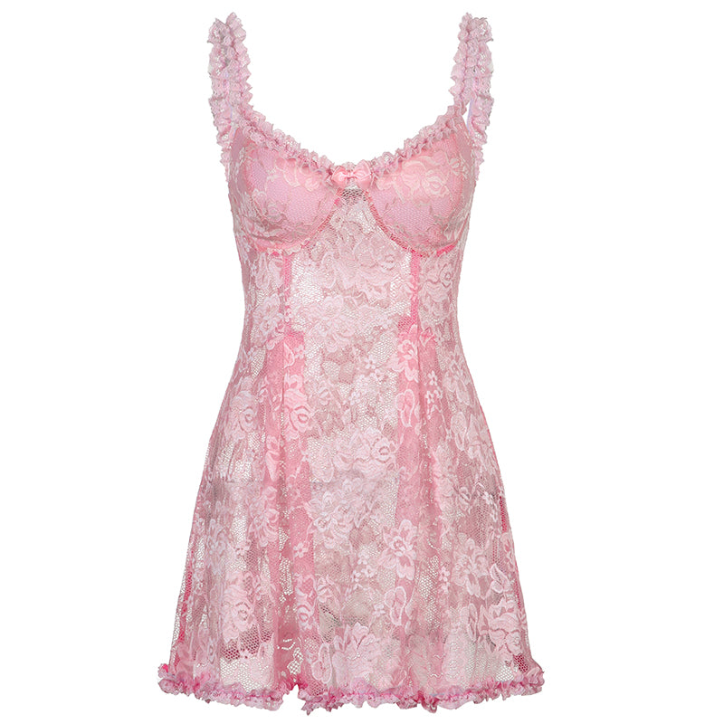 Pink lace dress H218