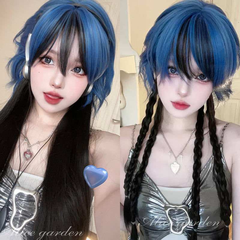 Blue and black gradient wig W014