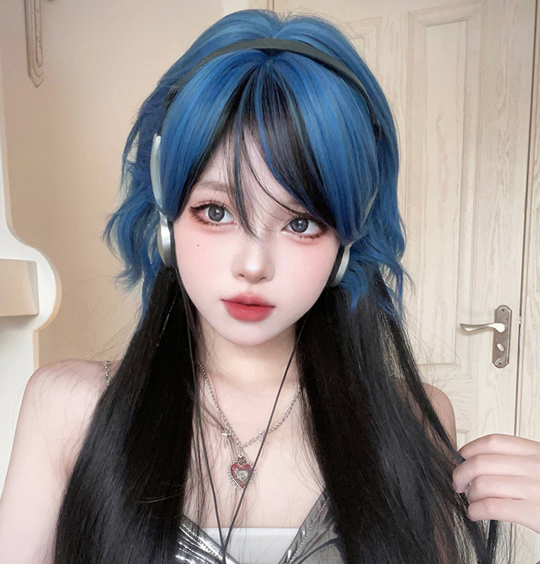 Blue and black gradient wig W014