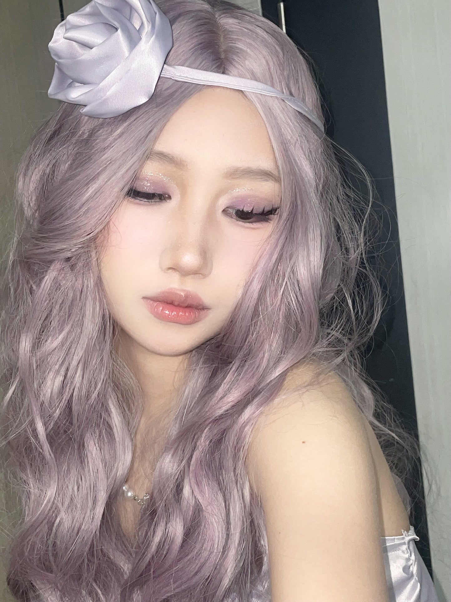 Purple curly wig W005