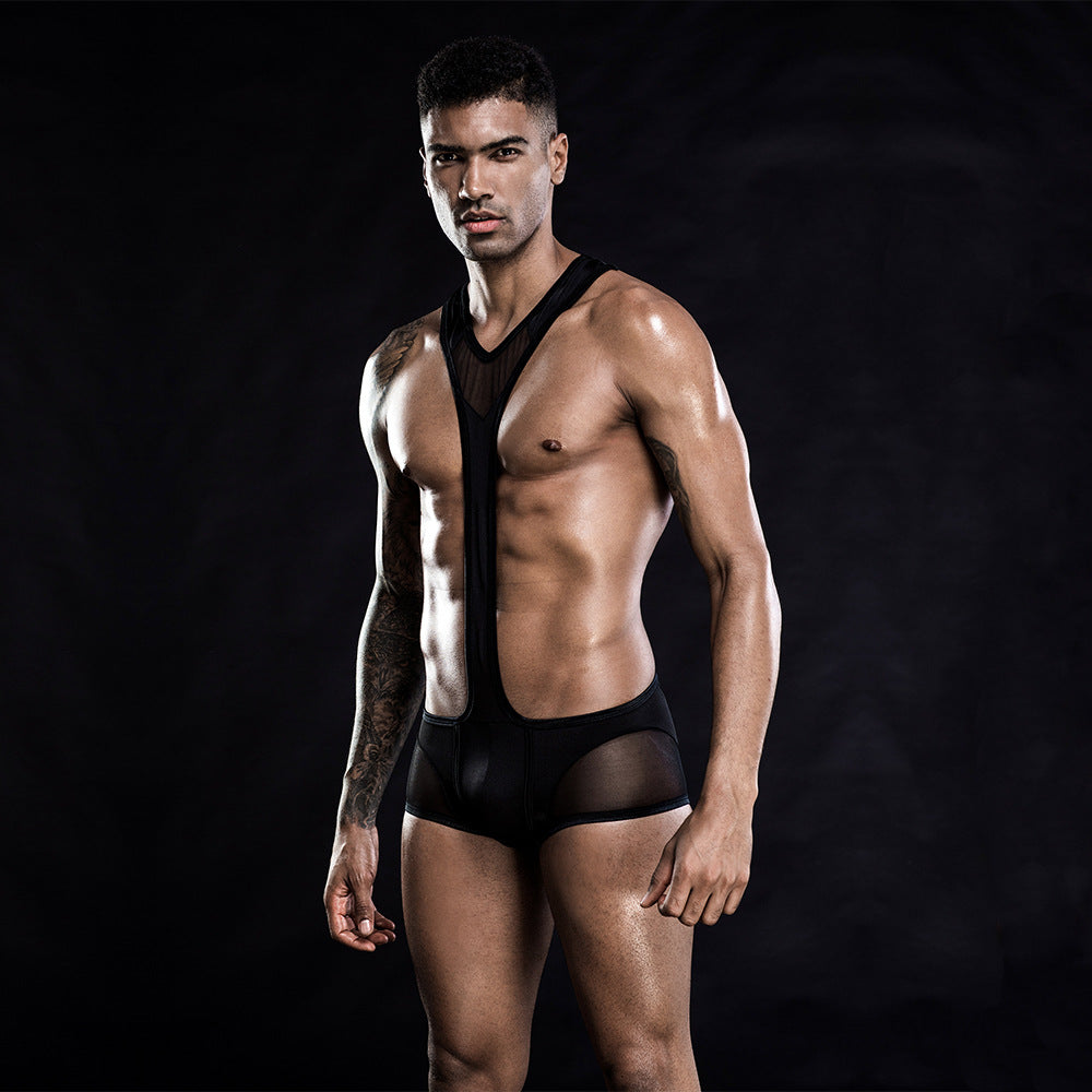 Men's black see-through onesie suit SS3457