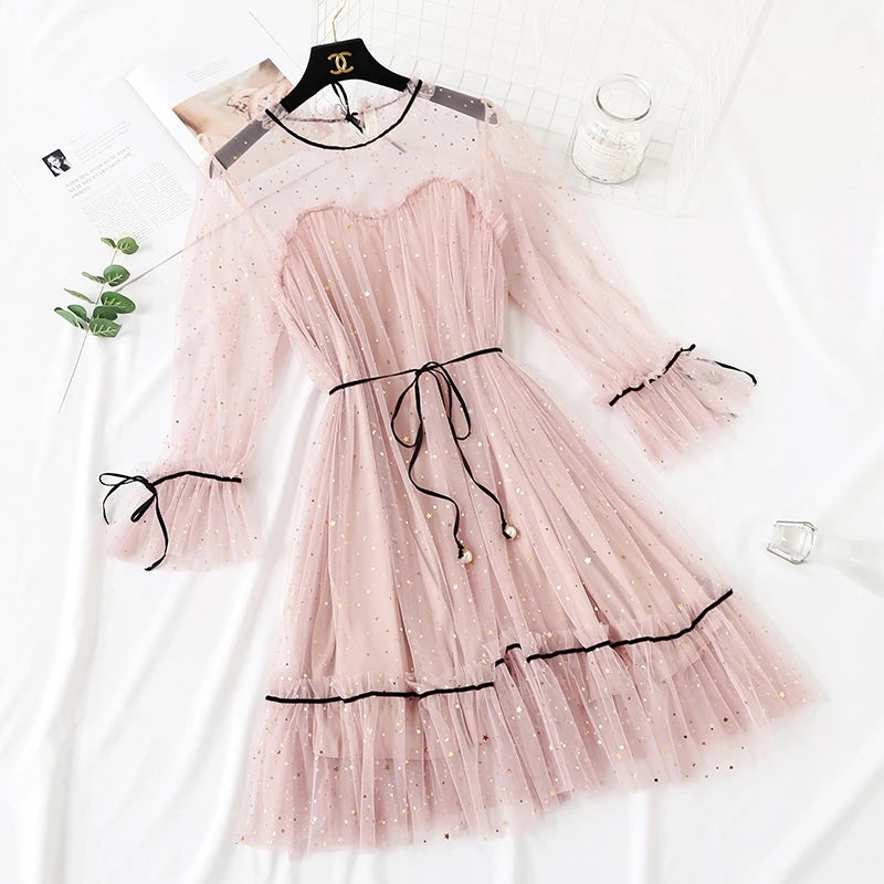 "4 COLORS FAIRY PAILLETTE LACE TULLE" DRESS H262