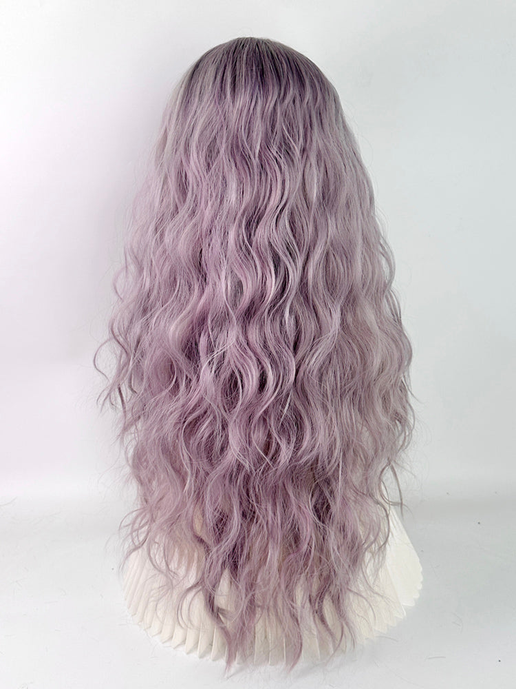 Purple curly wig W005