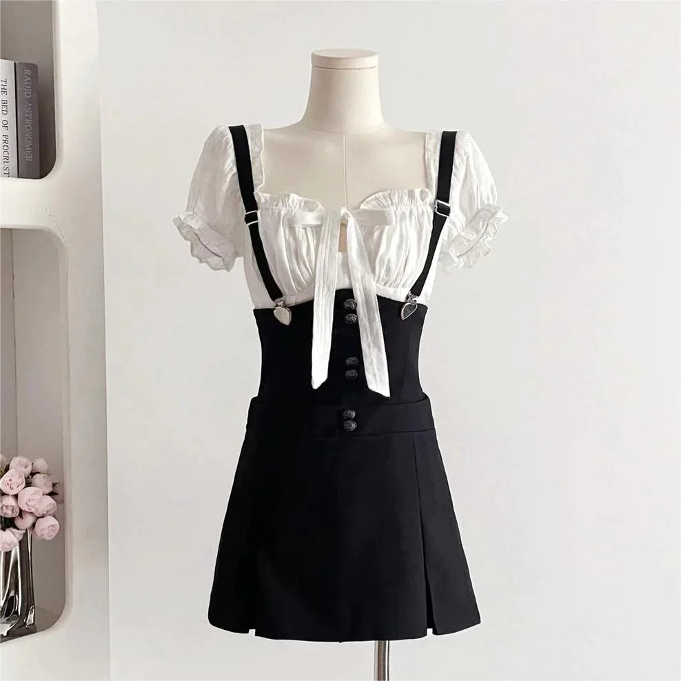 PUFF SLEEVE SUSPENDER DRESS  SS3184