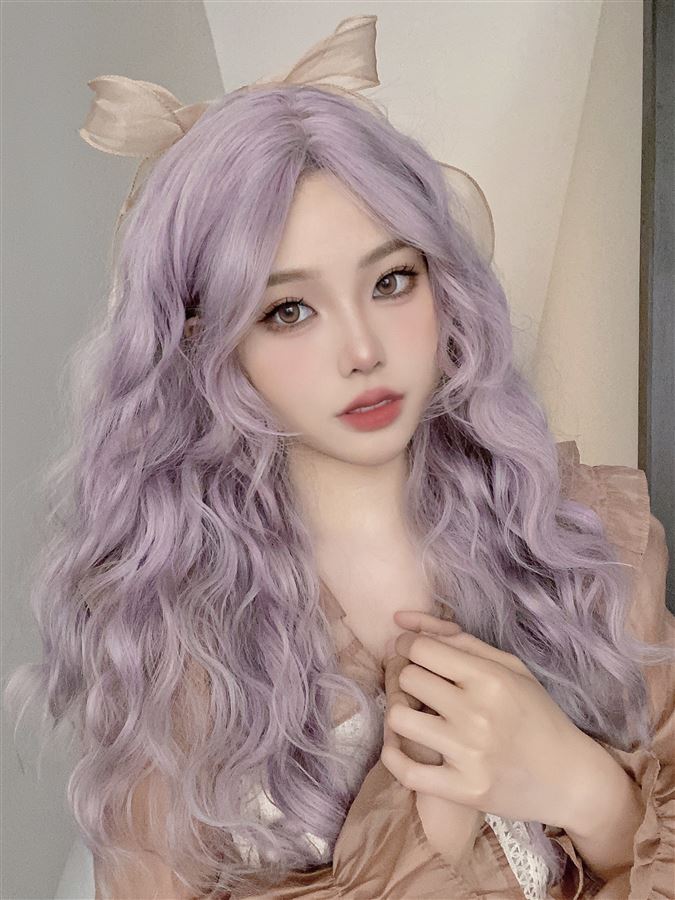 Purple curly wig W005