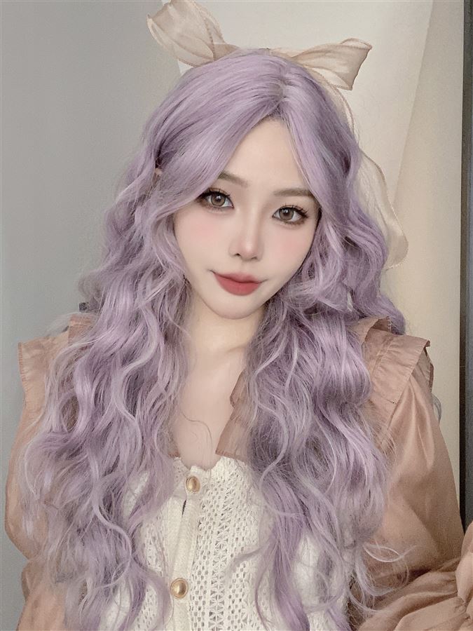 Purple curly wig W005