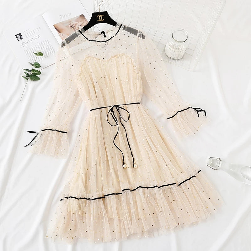 "4 COLORS FAIRY PAILLETTE LACE TULLE" DRESS H262