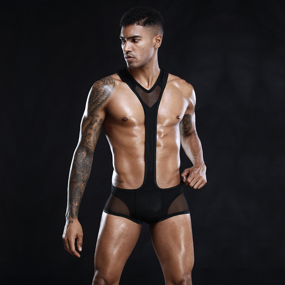 Men's black see-through onesie suit SS3457