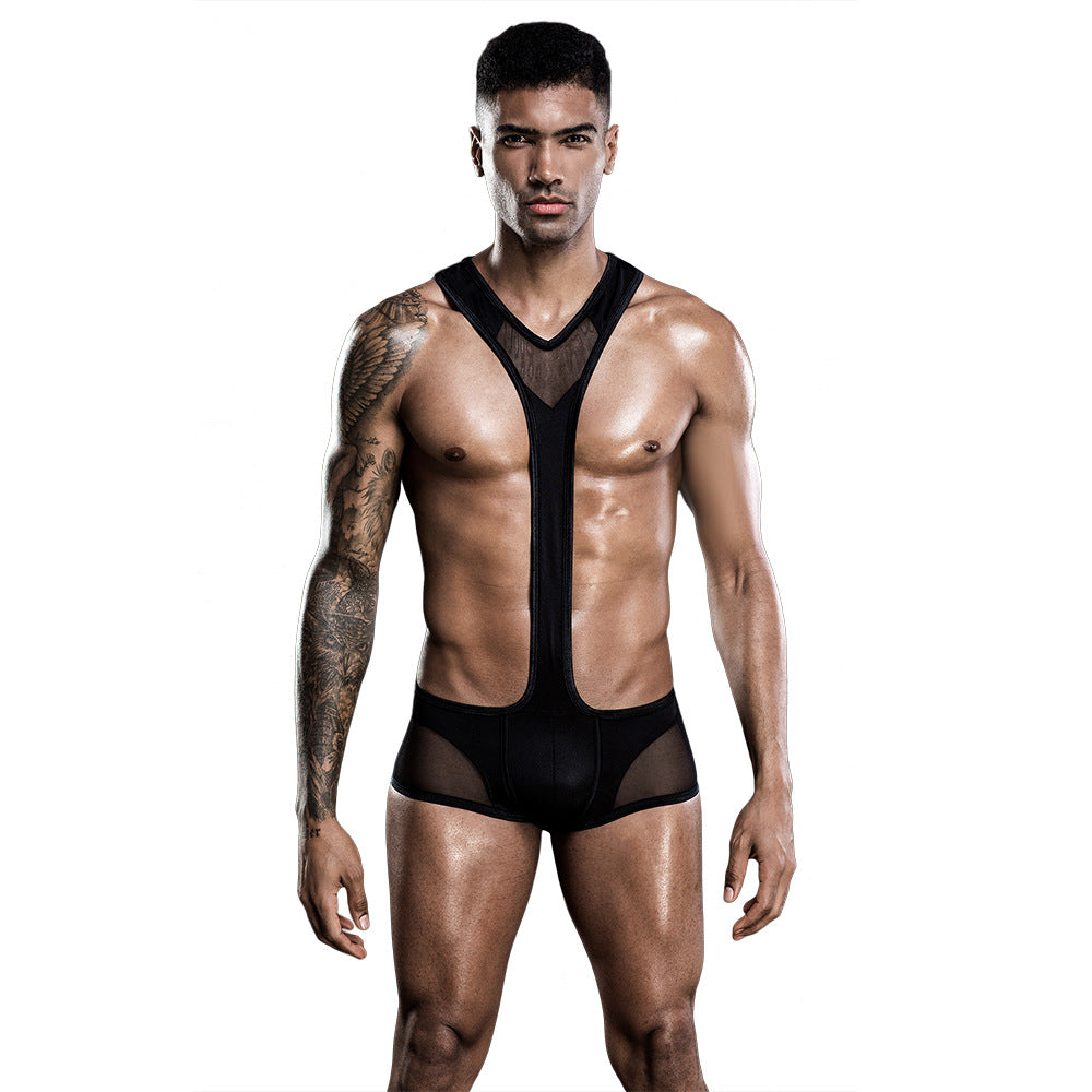 Men's black see-through onesie suit SS3457