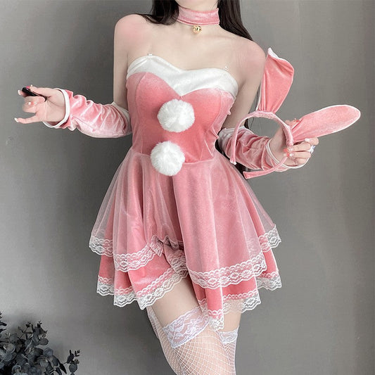 Pink Christmas bunny dress H224