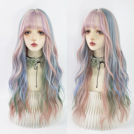 Rainbow curly wig W004