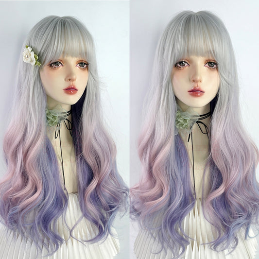 Silver purple gradient roll wig W006