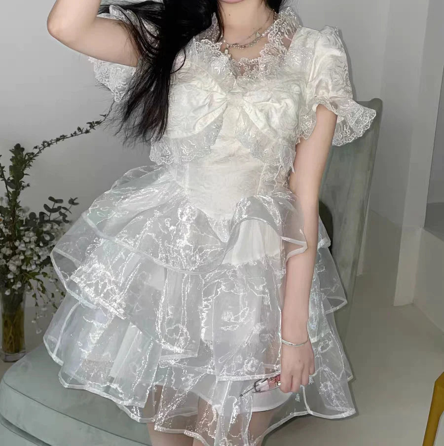 White Lace Organza Dress  SS3038