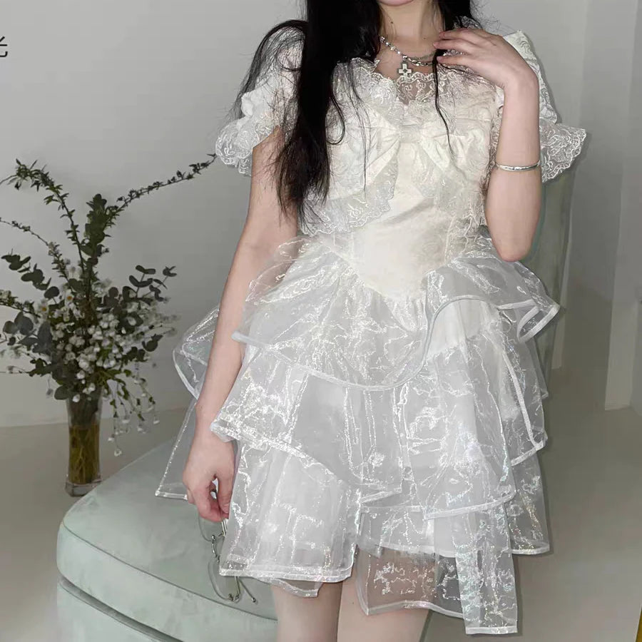 White Lace Organza Dress  SS3038