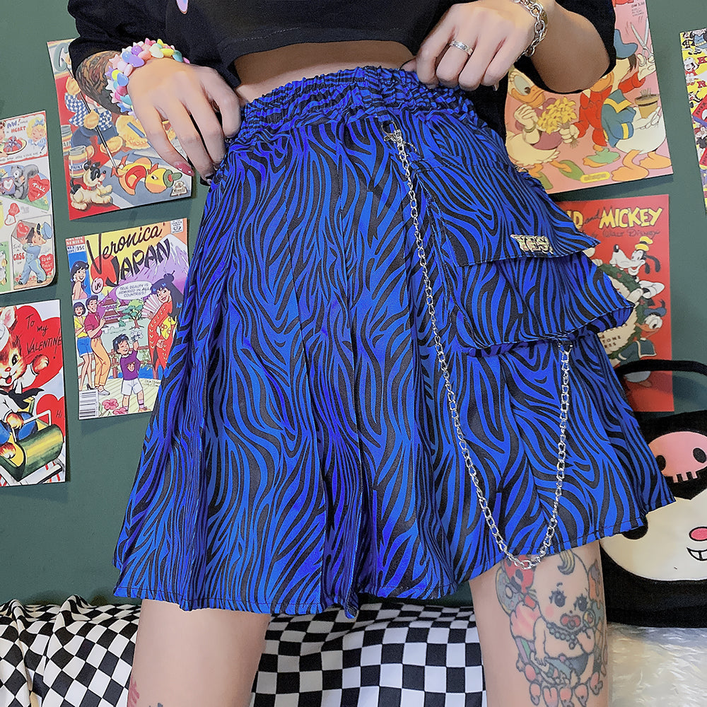 Chain zebra print A-line skirt SS2038