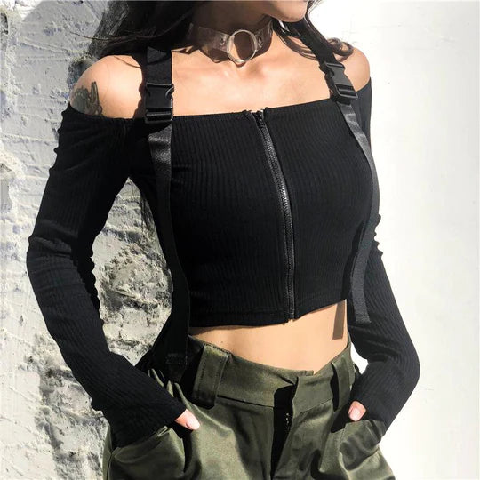 Chic Bag Buckle Suspenders Crop Top SS2998