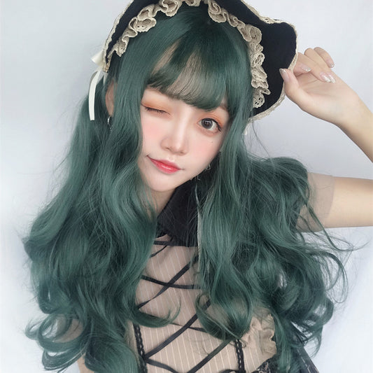 lolita dark green long curly wig WS2268