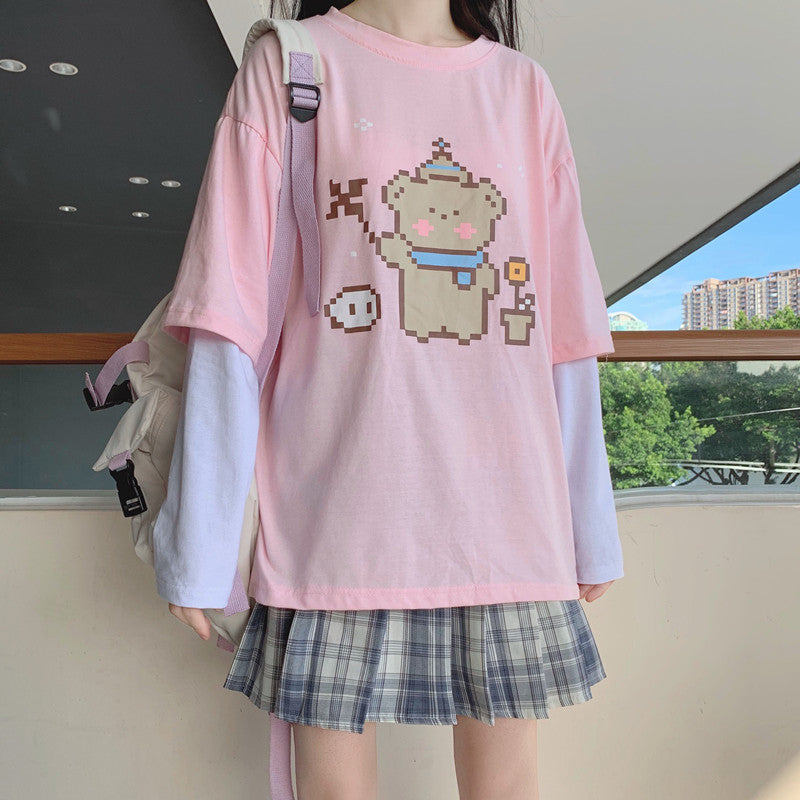 Sweet and cute bear print pink t-shirt SS2375