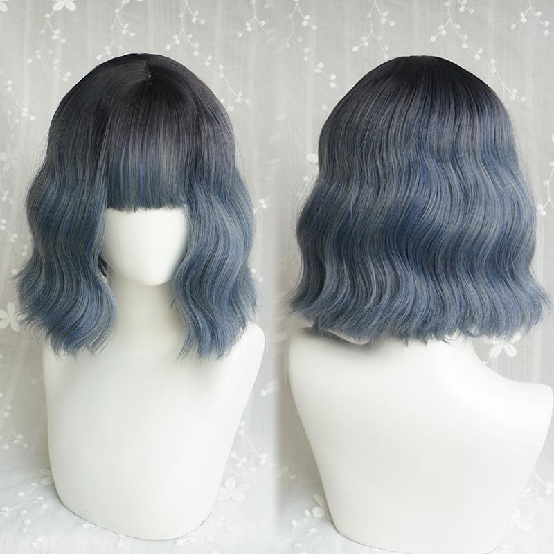 Cute blue gray short curly wig  WS1197