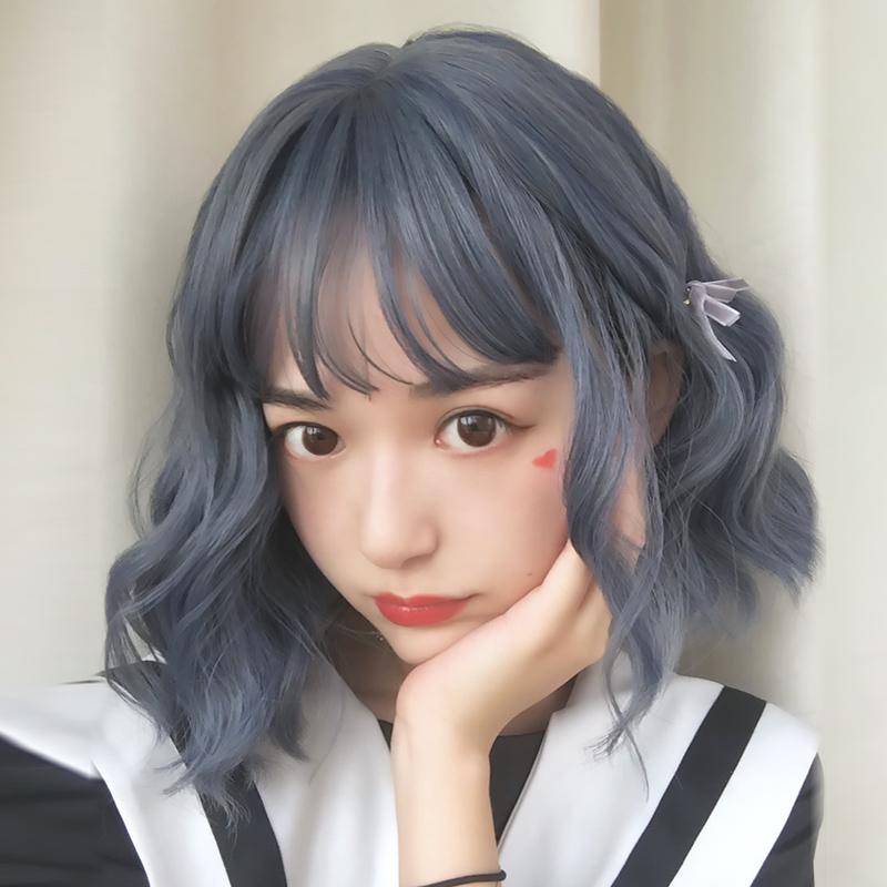 Cute blue gray short curly wig  WS1197