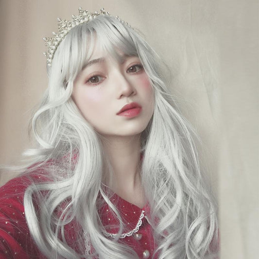 Big wave natural silver white wig WS1134