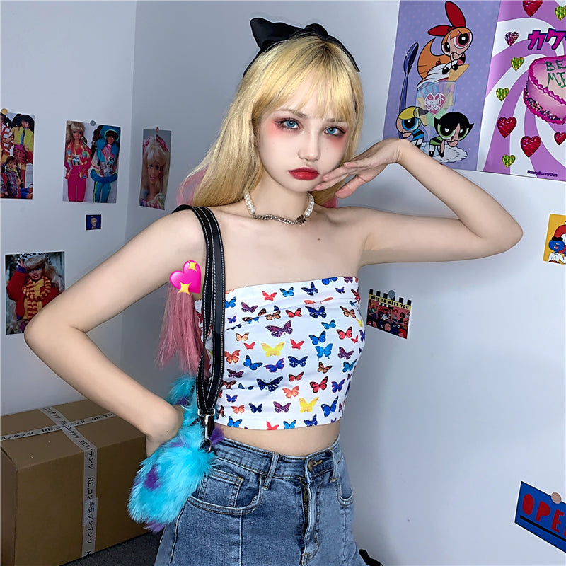 Harajuku color butterfly tube top SS2430