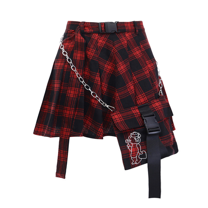 Punk red plaid skirt SS2030