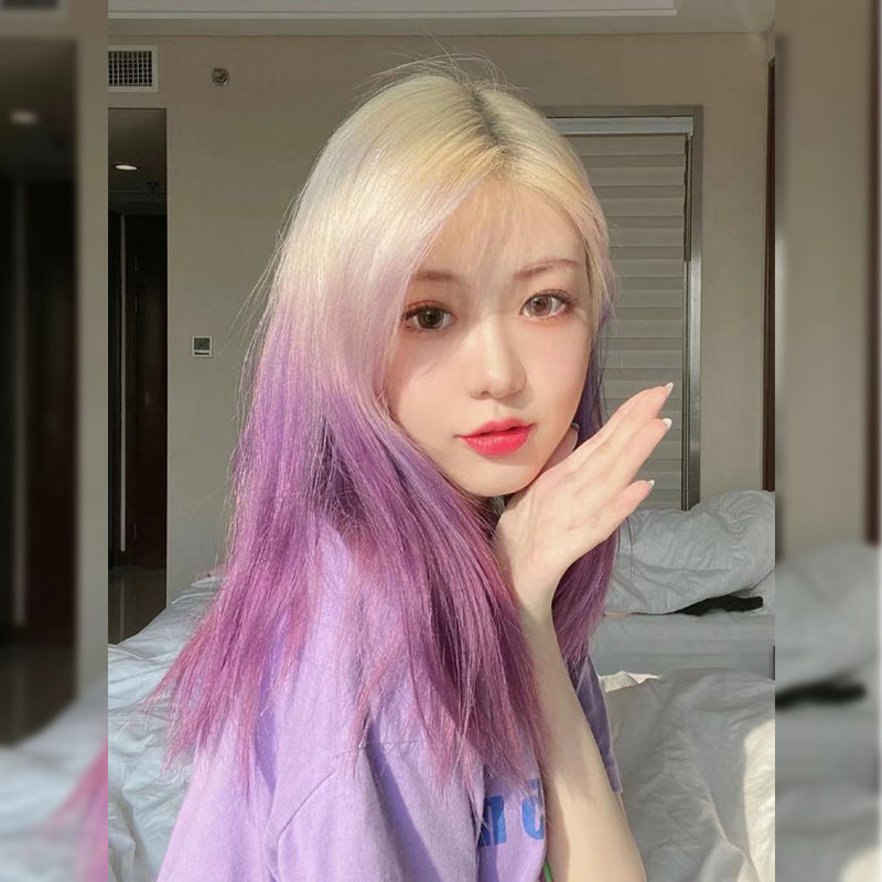 Platinum purple gradient long straight wig WS2258