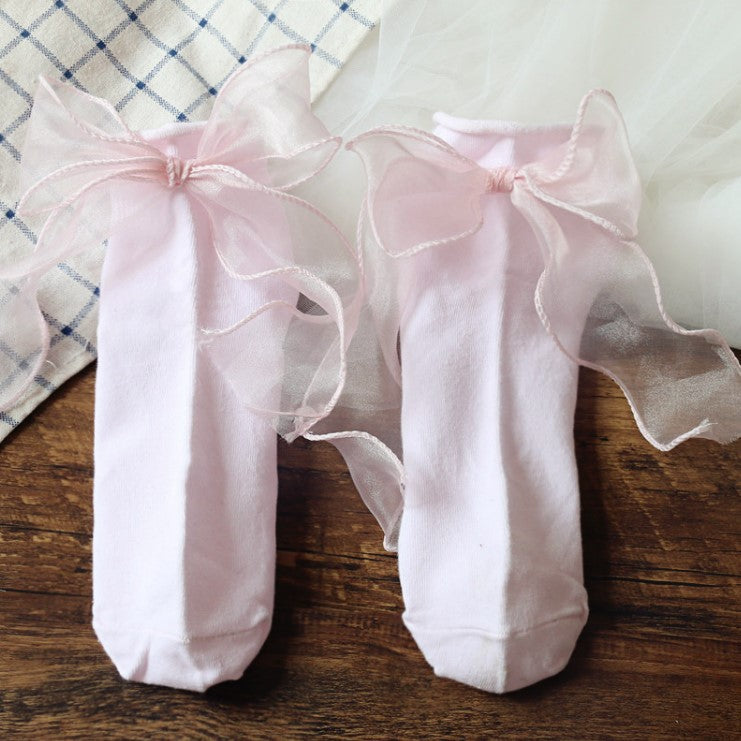 Organza bow calf socks  SS1230