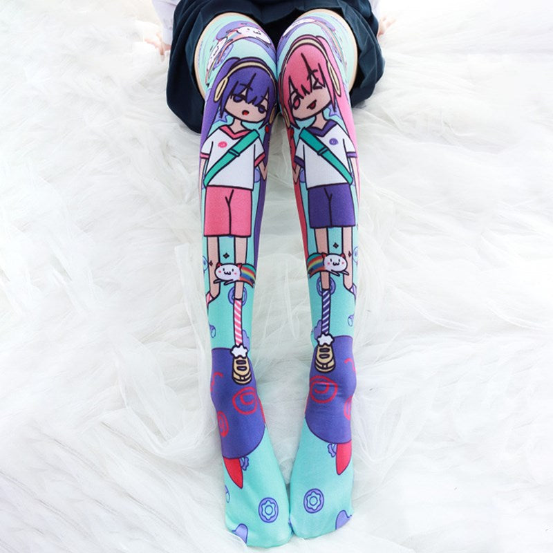 Girls print high socks   SS1201