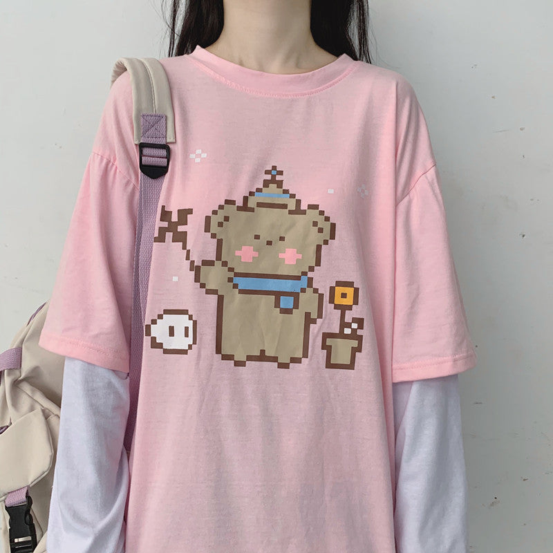 Sweet and cute bear print pink t-shirt SS2375