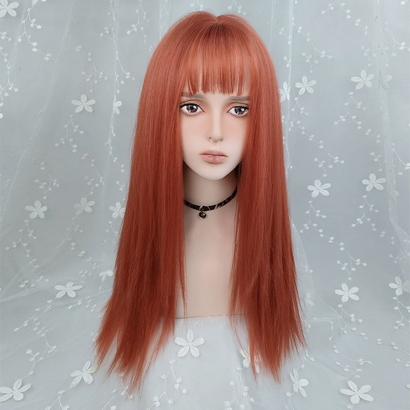 Dirty orange bangs long straight wig WS2277