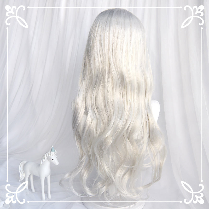 lolita gray pure white long curly wig WS2198