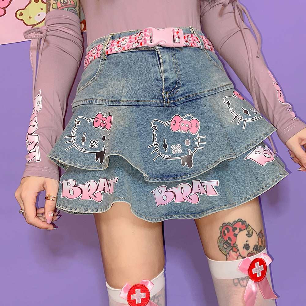 Kitty Cartoon denim skirt SS2622