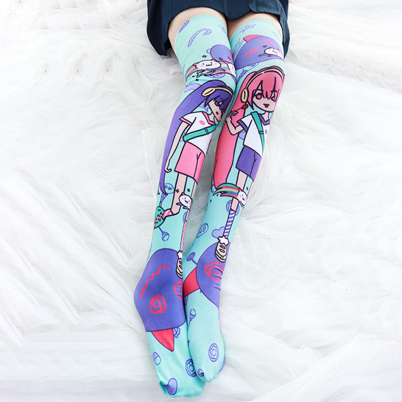 Girls print high socks   SS1201