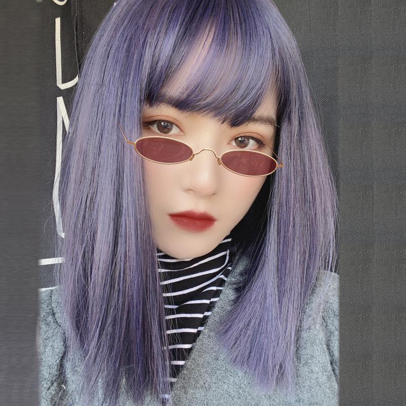 Lolita blue purple short straight hair wig WS1234