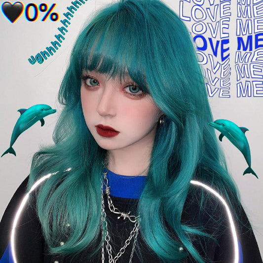 Fashion wavy curly blue green wig WS1140