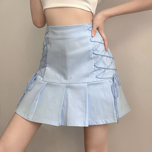 Blue lace high waist skirt SS2723