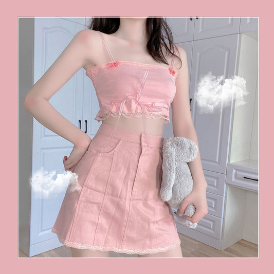 Pink peach girl lace skirt SS2310