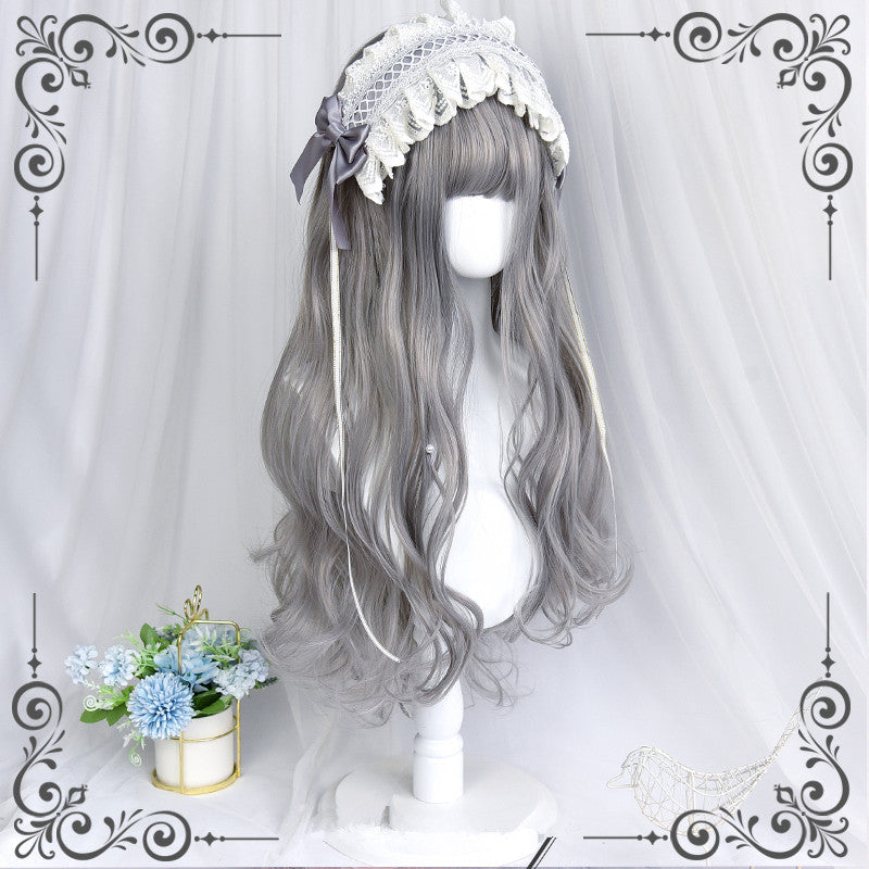 Lolita light gray long curly wig WS2245