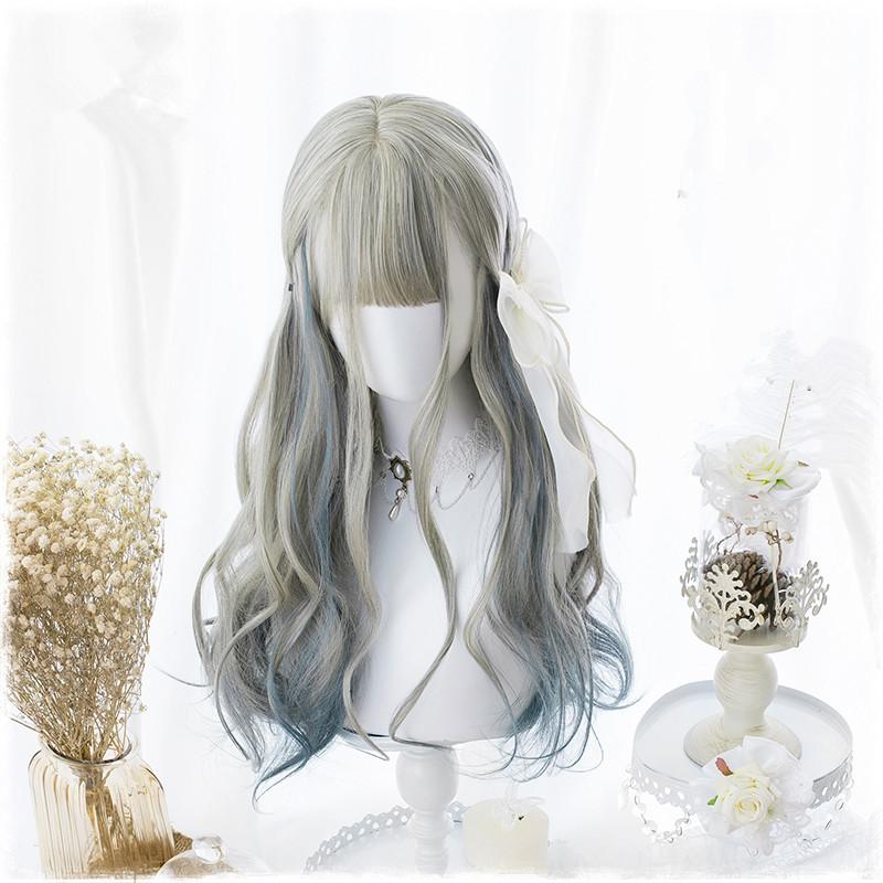 Lolita Brown Blue Wavy Wigs WS1090