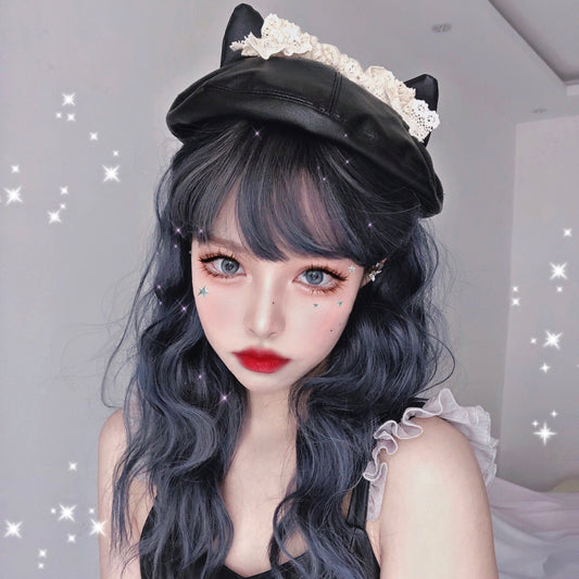 Leather black cat beret     WS3027